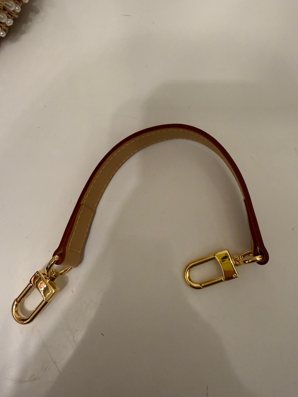 Leather Bag Handle Strap in Brown with Gold Hardware